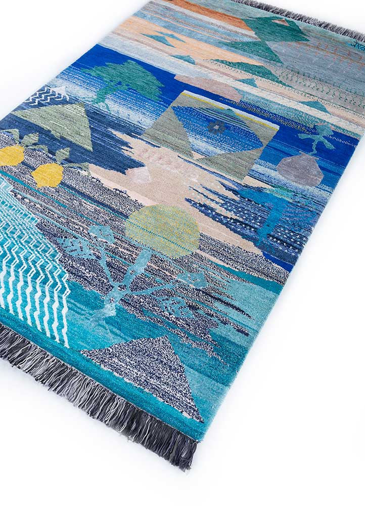 freedom manchaha blue wool and bamboo silk hand knotted Rug - FloorShot