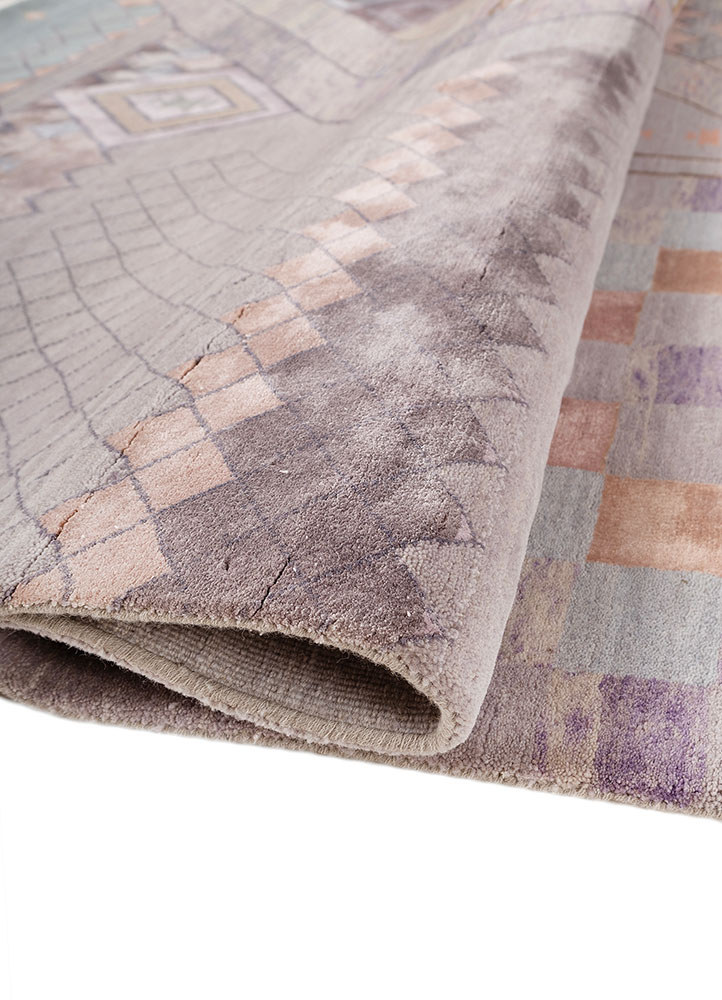 freedom manchaha pink and purple wool and bamboo silk hand knotted Rug - FloorShot