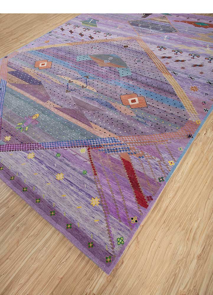 freedom manchaha pink and purple wool and bamboo silk hand knotted Rug - FloorShot