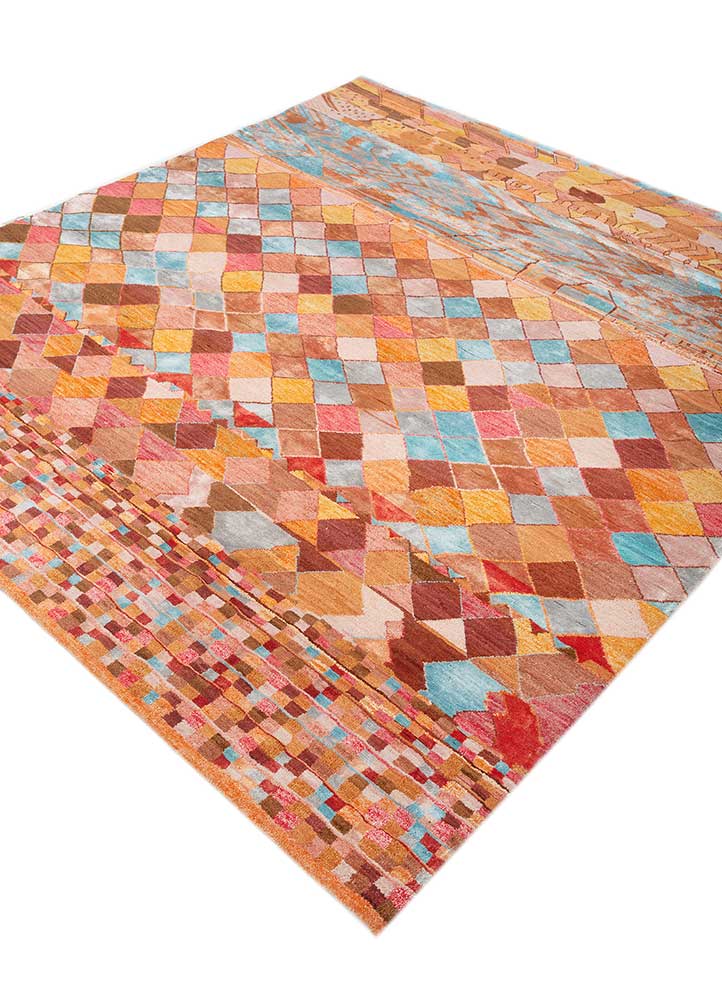 manchaha pink and purple wool and bamboo silk hand knotted Rug - FloorShot