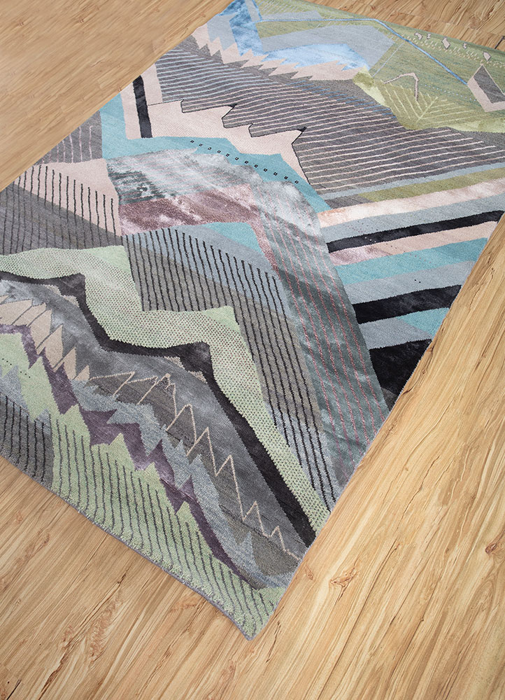 manchaha grey and black wool and bamboo silk hand knotted Rug - FloorShot