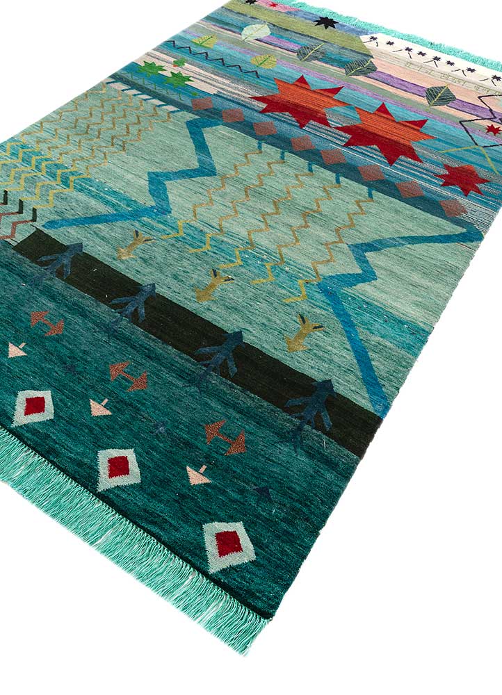 freedom manchaha blue wool and bamboo silk hand knotted Rug - FloorShot