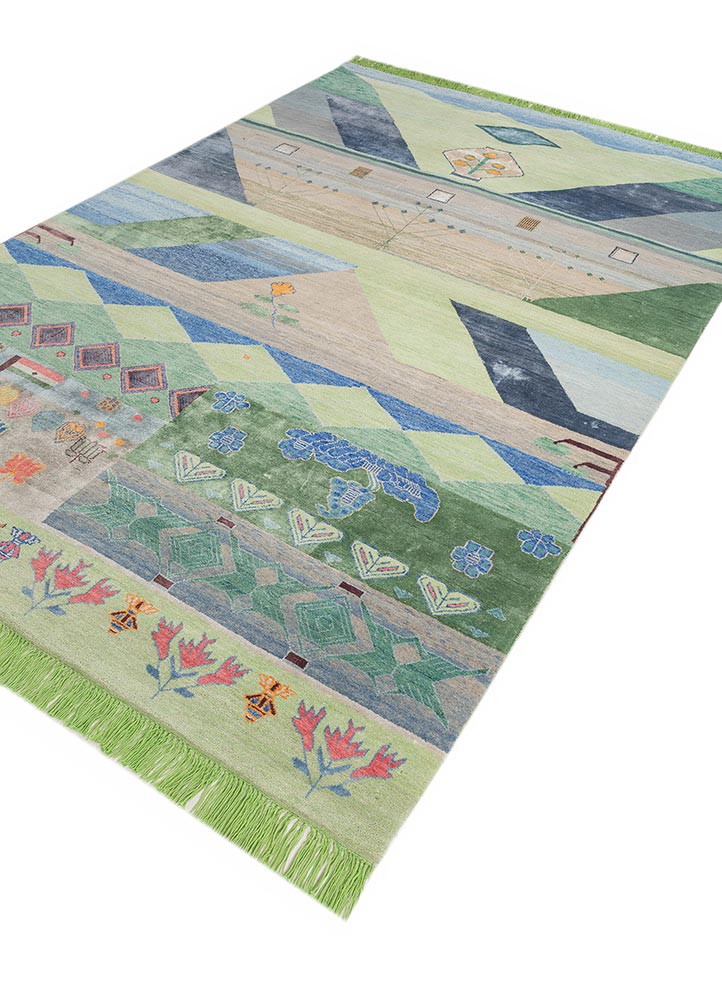 manchaha blue wool and bamboo silk hand knotted Rug - FloorShot