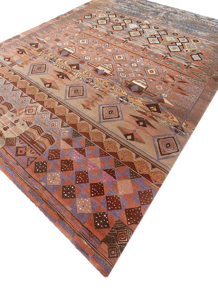 freedom manchaha red and orange wool and bamboo silk hand knotted Rug - FloorShot