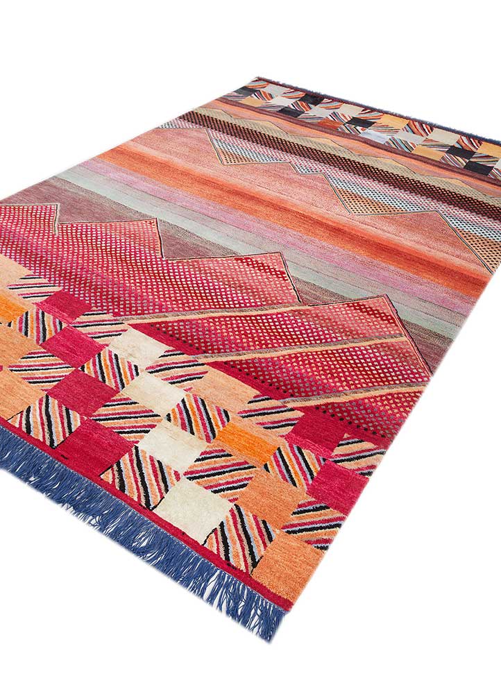 manchaha red and orange wool and bamboo silk hand knotted Rug - FloorShot
