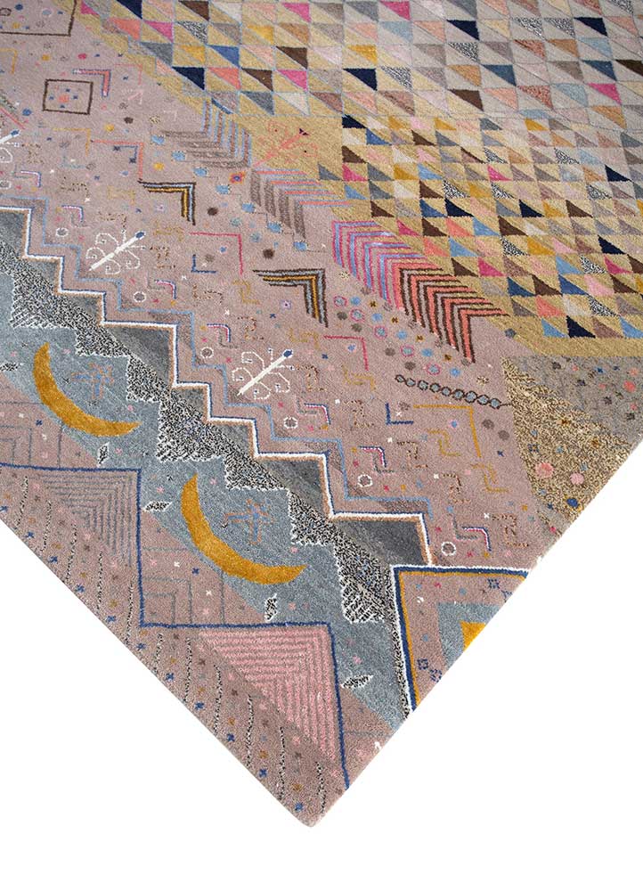 manchaha pink and purple wool and bamboo silk hand knotted Rug - FloorShot
