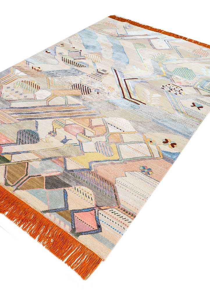 manchaha beige and brown wool and bamboo silk hand knotted Rug - FloorShot