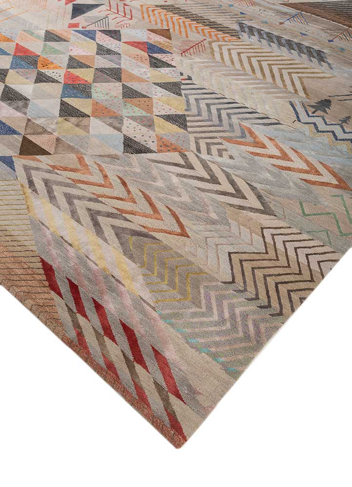 manchaha beige and brown wool and bamboo silk hand knotted Rug - FloorShot