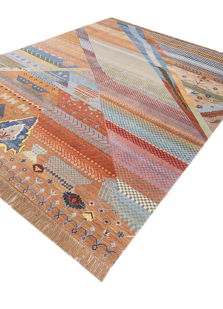 manchaha red and orange wool and bamboo silk hand knotted Rug - FloorShot