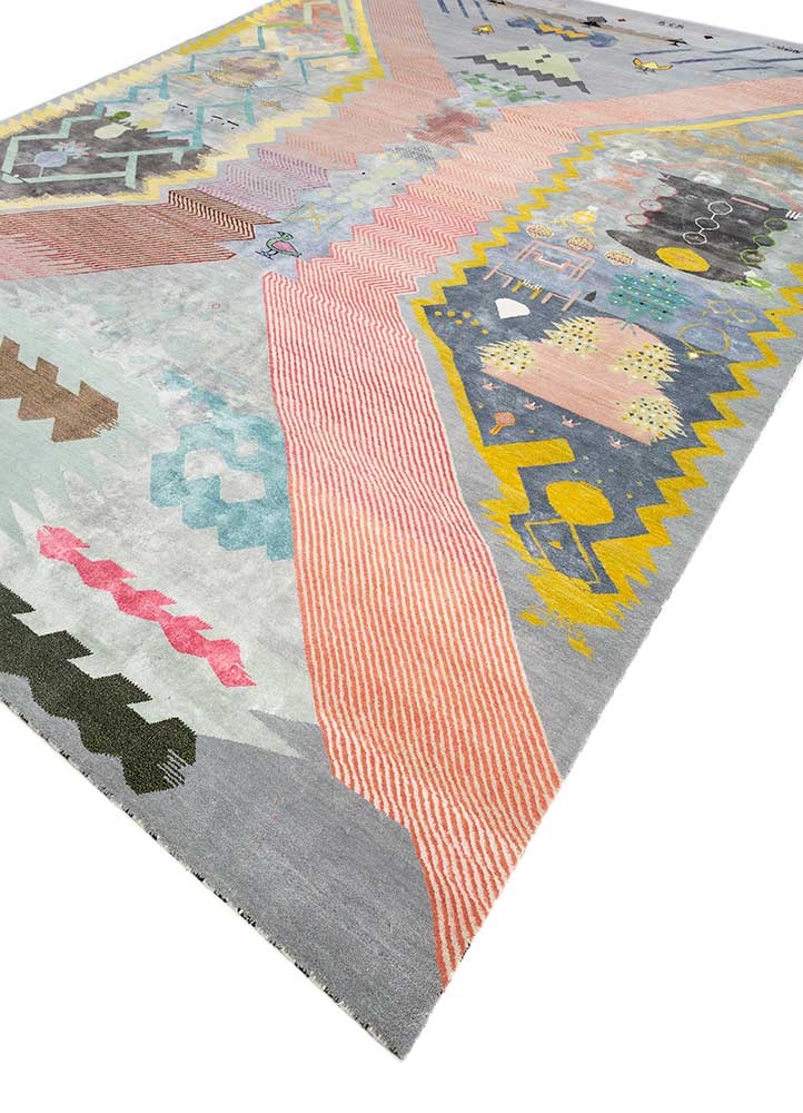 freedom manchaha blue wool and bamboo silk hand knotted Rug - FloorShot