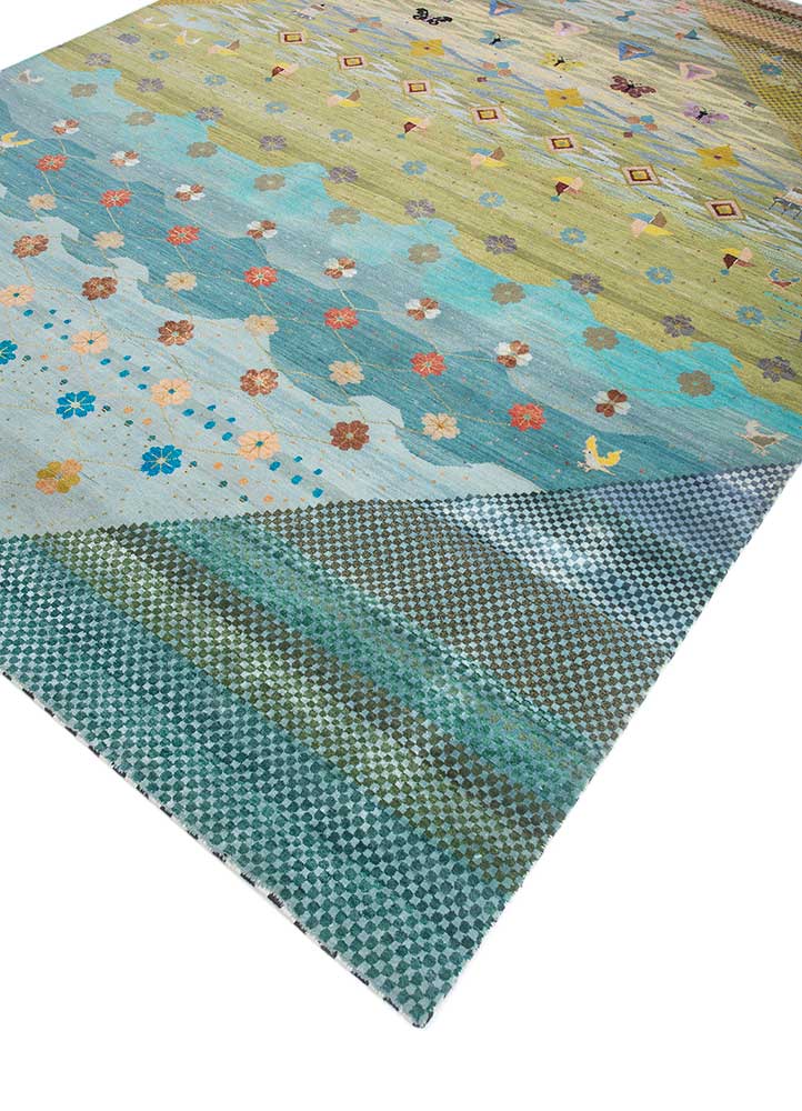 freedom manchaha blue wool and bamboo silk hand knotted Rug - FloorShot