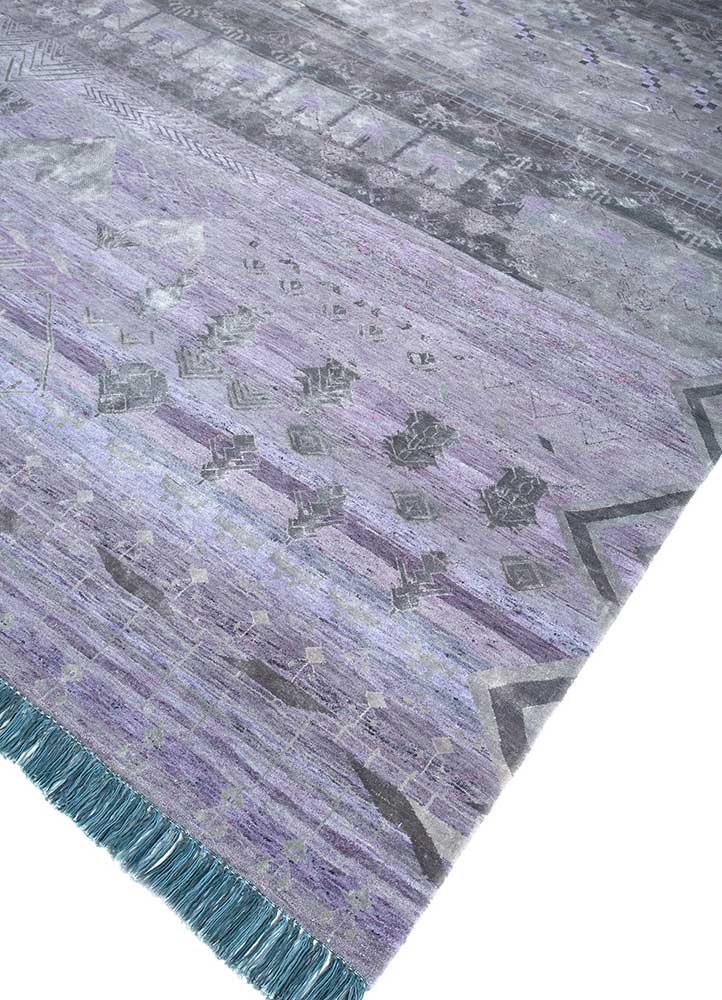 manchaha pink and purple wool and bamboo silk hand knotted Rug - FloorShot