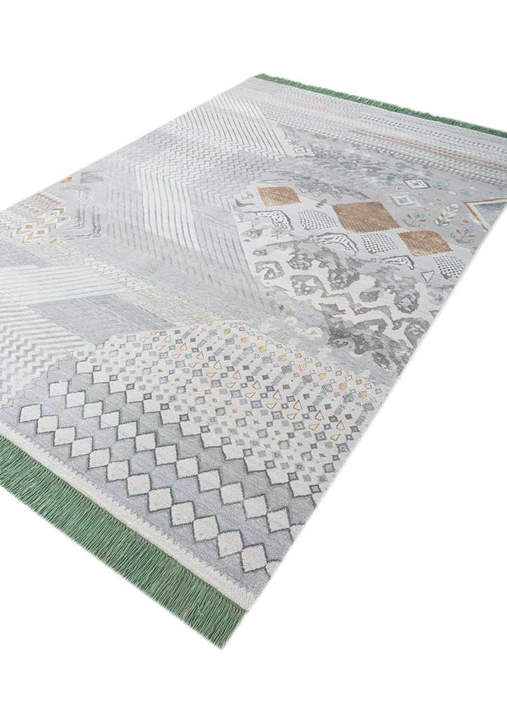 manchaha blue wool and bamboo silk hand knotted Rug - FloorShot