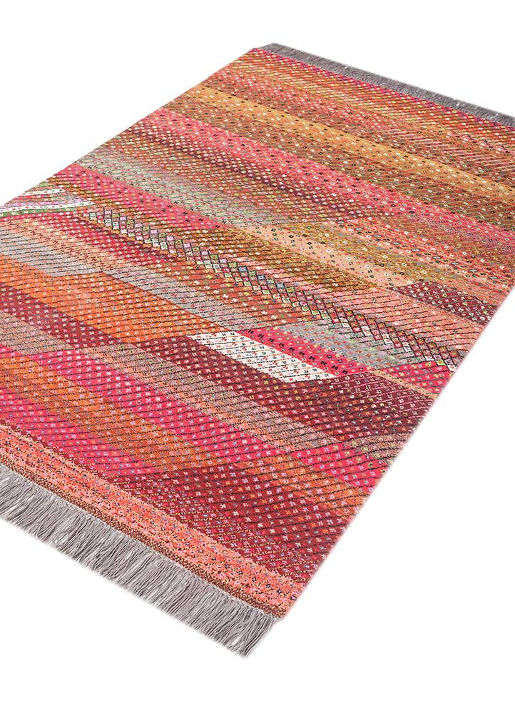 manchaha red and orange wool and bamboo silk hand knotted Rug - FloorShot