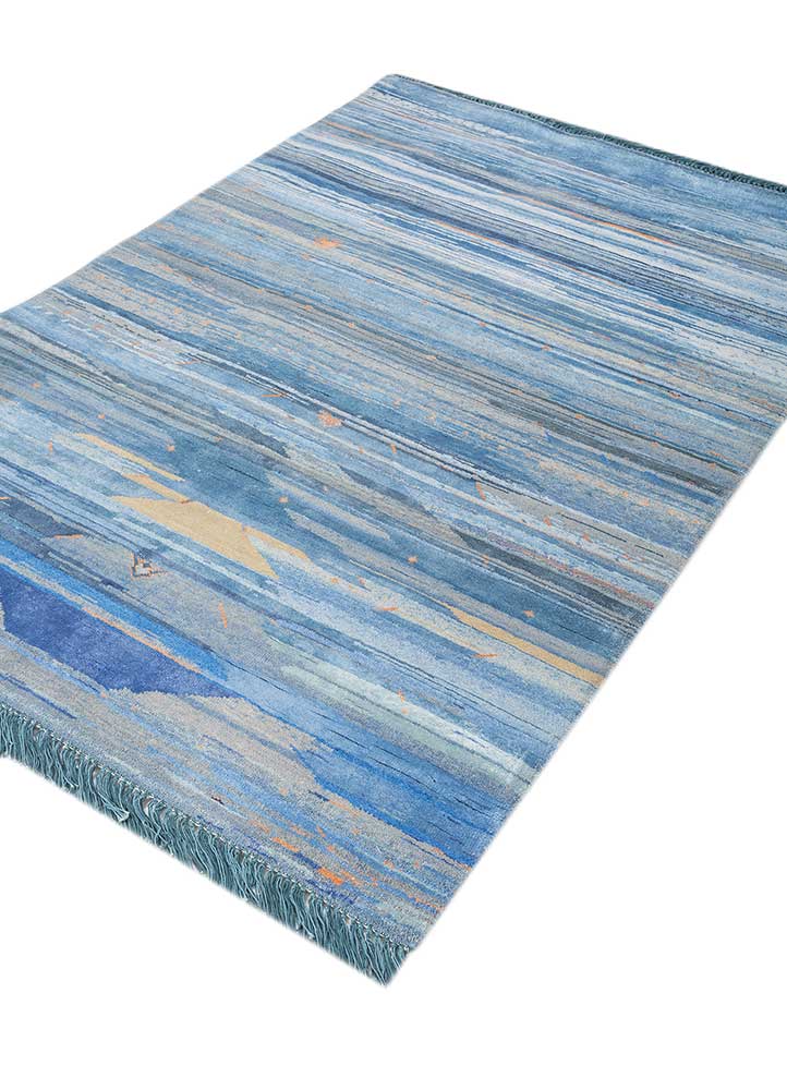 manchaha blue wool and bamboo silk hand knotted Rug - FloorShot