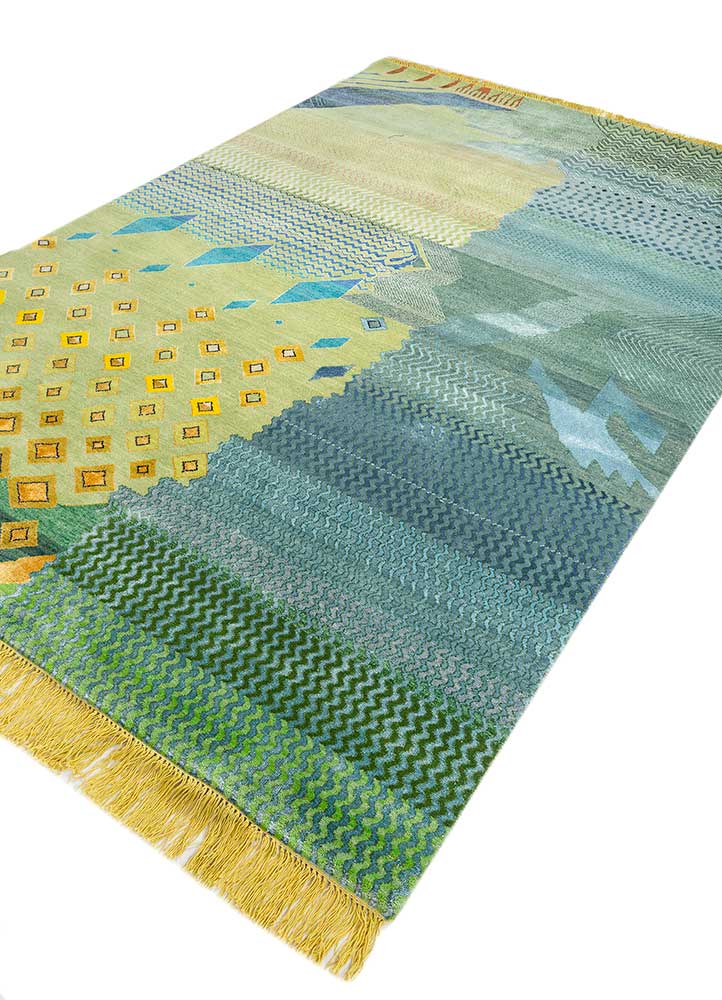 manchaha green wool and bamboo silk hand knotted Rug - FloorShot