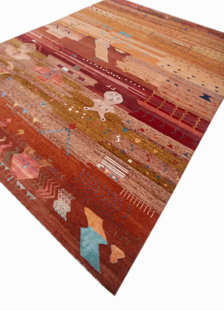 freedom manchaha red and orange wool and bamboo silk hand knotted Rug - FloorShot