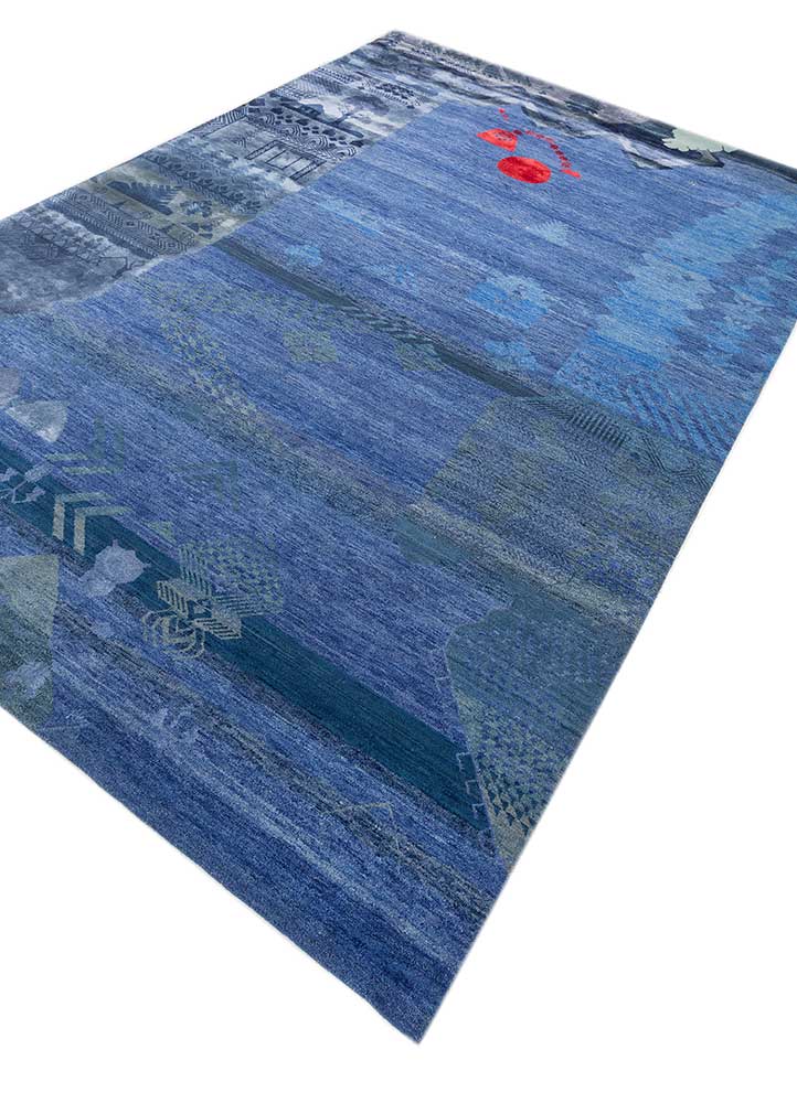 manchaha blue wool and bamboo silk hand knotted Rug - FloorShot