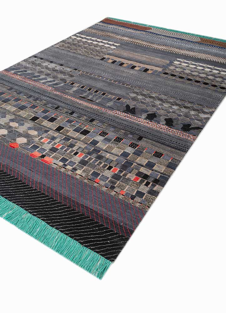 manchaha grey and black wool and bamboo silk hand knotted Rug - FloorShot