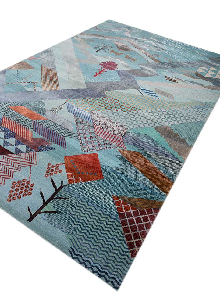 manchaha blue wool and bamboo silk hand knotted Rug - FloorShot
