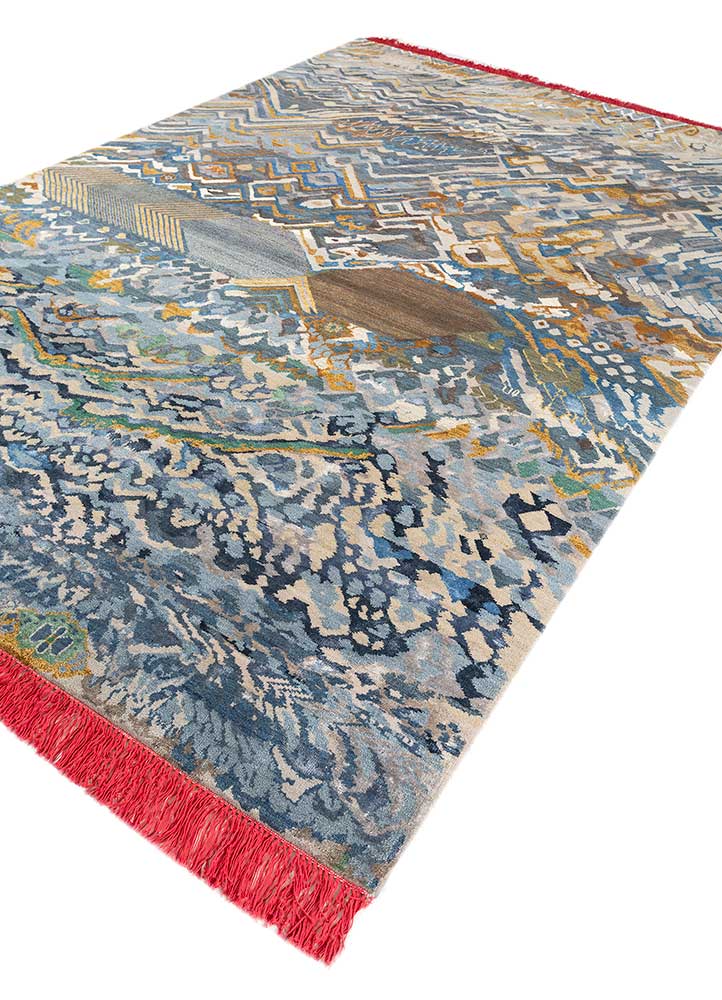 manchaha blue wool and bamboo silk hand knotted Rug - FloorShot