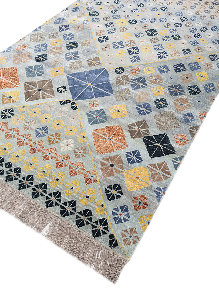 manchaha blue wool and bamboo silk hand knotted Rug - FloorShot
