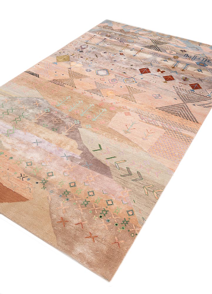 manchaha pink and purple wool and bamboo silk hand knotted Rug - FloorShot