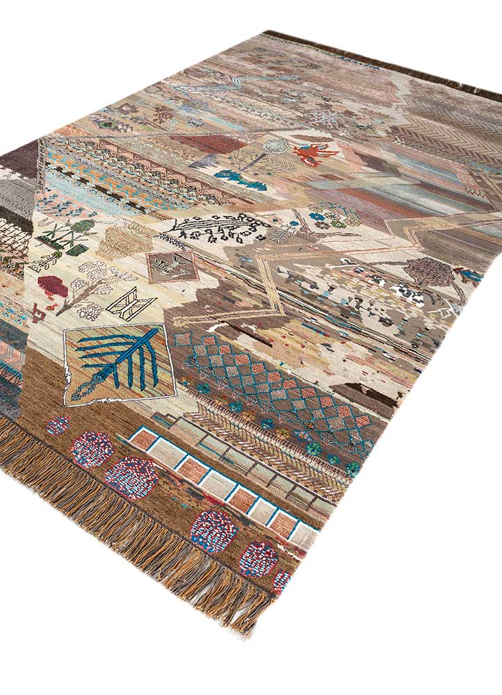 manchaha beige and brown wool and bamboo silk hand knotted Rug - FloorShot