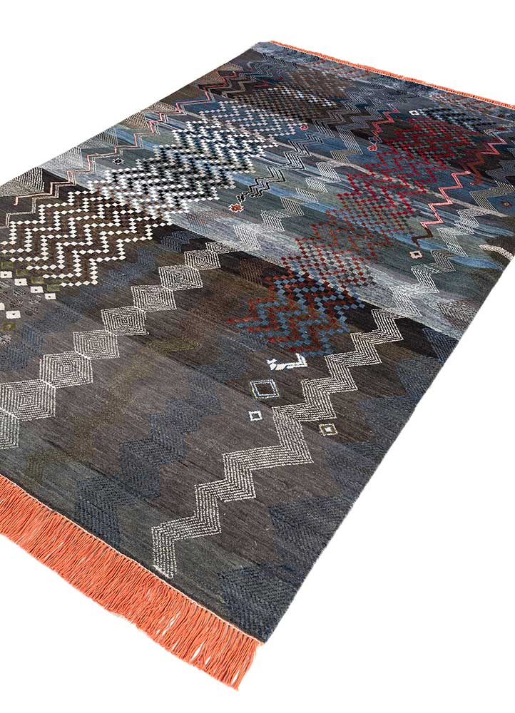 manchaha grey and black wool and bamboo silk hand knotted Rug - FloorShot