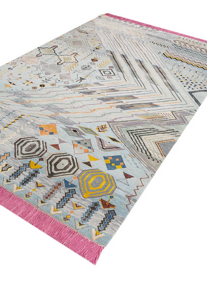 manchaha blue wool and bamboo silk hand knotted Rug - FloorShot