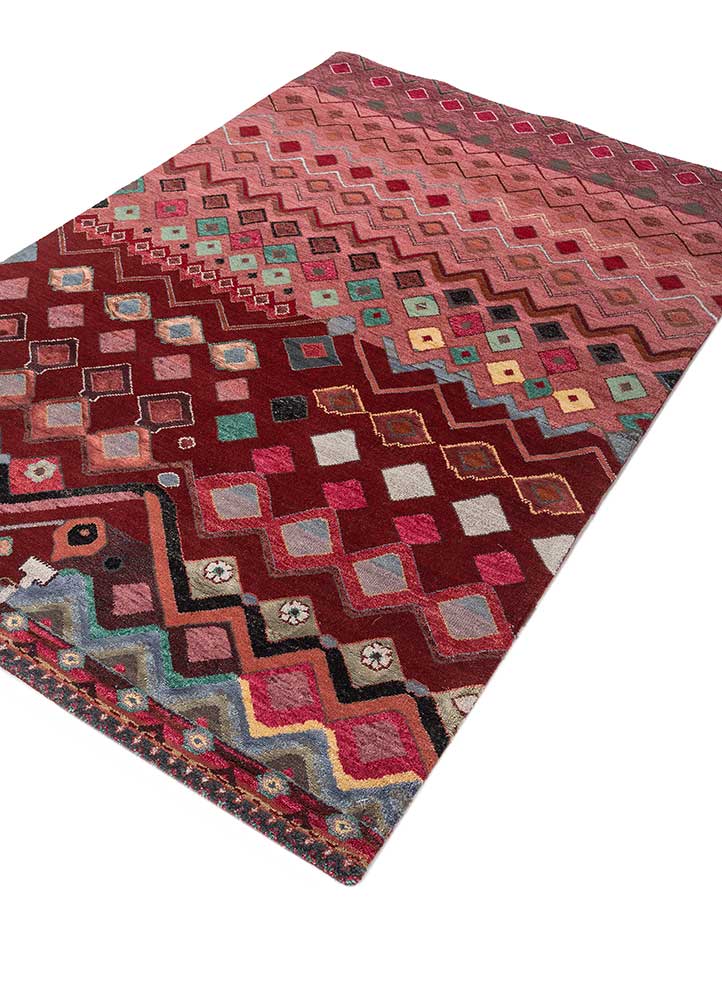 manchaha red and orange wool and bamboo silk hand knotted Rug - FloorShot