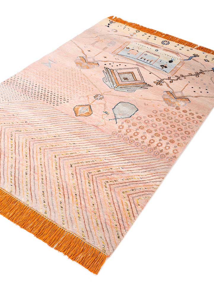 manchaha red and orange wool and bamboo silk hand knotted Rug - FloorShot
