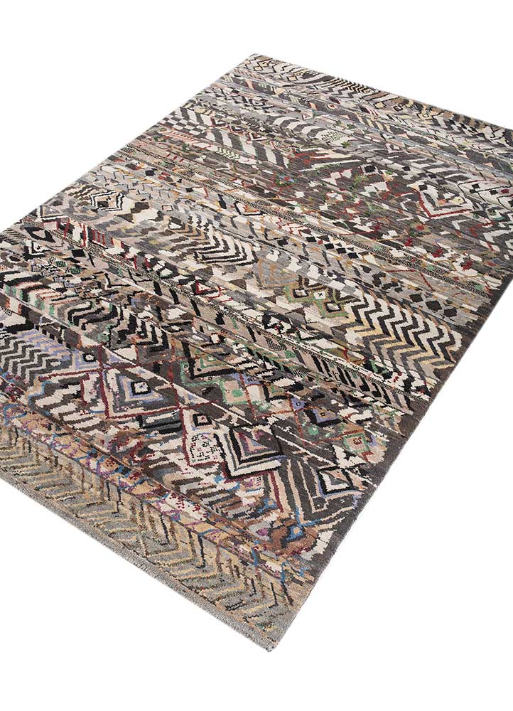 manchaha grey and black wool and bamboo silk hand knotted Rug - FloorShot