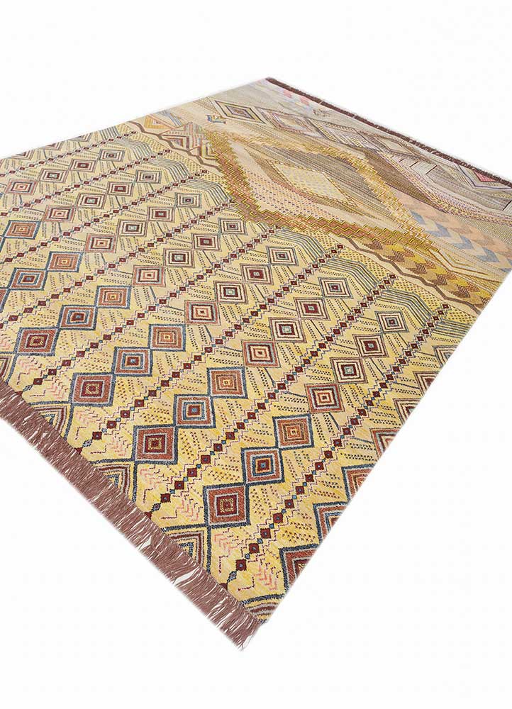 manchaha gold wool and bamboo silk hand knotted Rug - FloorShot
