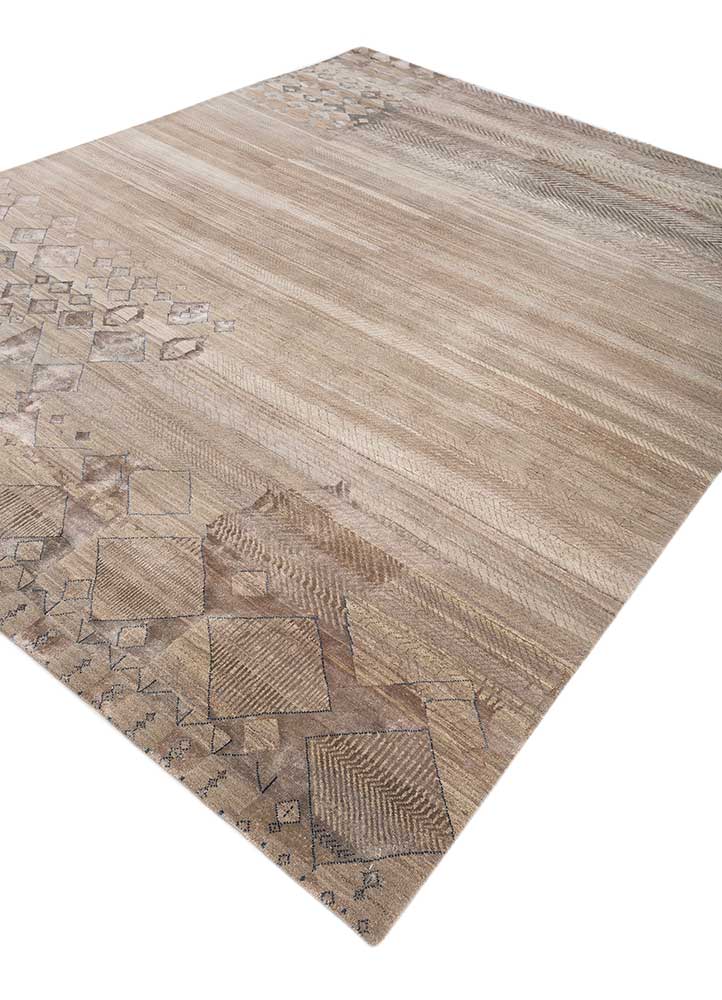manchaha beige and brown wool and bamboo silk hand knotted Rug - FloorShot