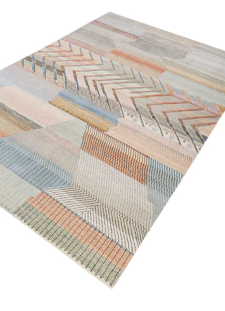 manchaha ivory wool and bamboo silk hand knotted Rug - FloorShot