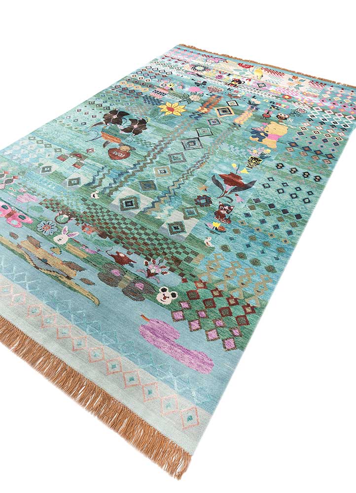 manchaha blue wool and bamboo silk hand knotted Rug - FloorShot