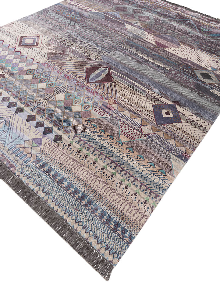 manchaha pink and purple wool and bamboo silk hand knotted Rug - FloorShot