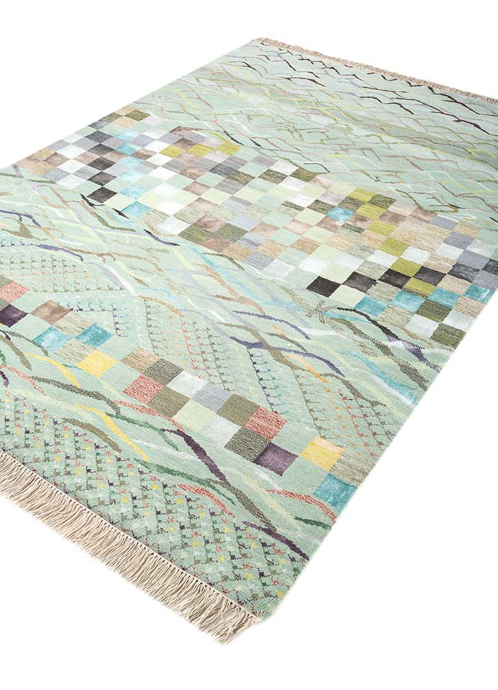 manchaha green wool and bamboo silk hand knotted Rug - FloorShot