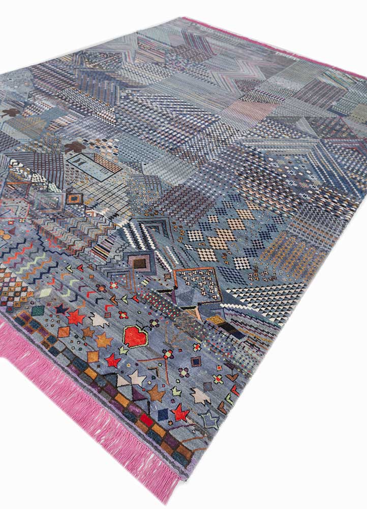 manchaha blue wool and bamboo silk hand knotted Rug - FloorShot