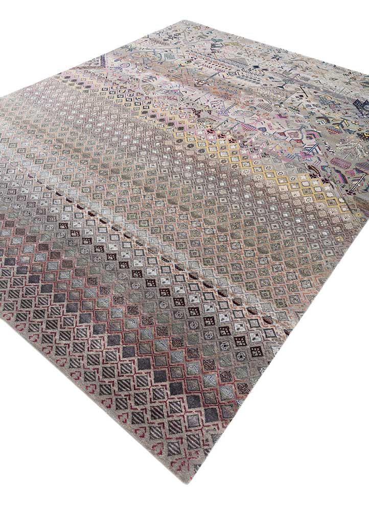manchaha grey and black wool and bamboo silk hand knotted Rug - FloorShot