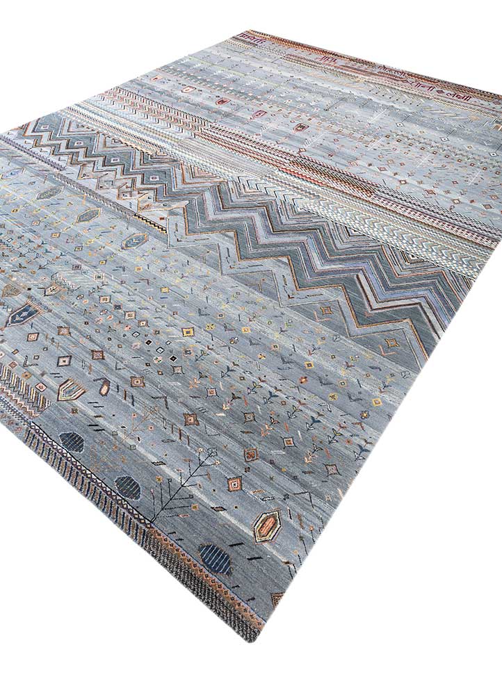 manchaha blue wool and bamboo silk hand knotted Rug - FloorShot