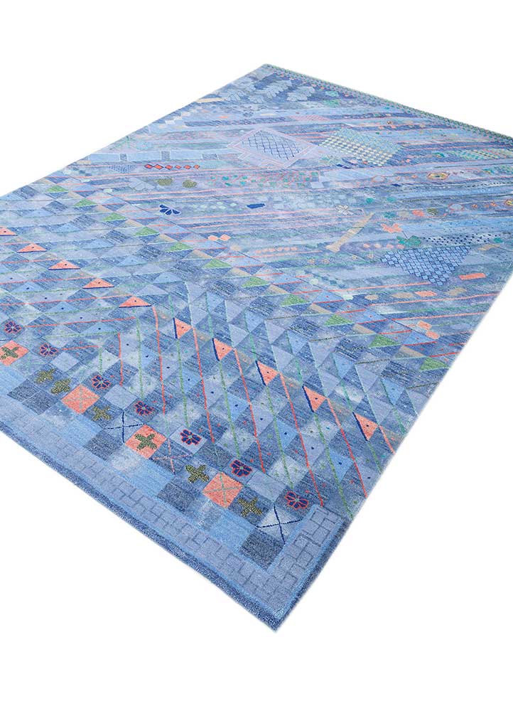 manchaha blue wool and bamboo silk hand knotted Rug - FloorShot