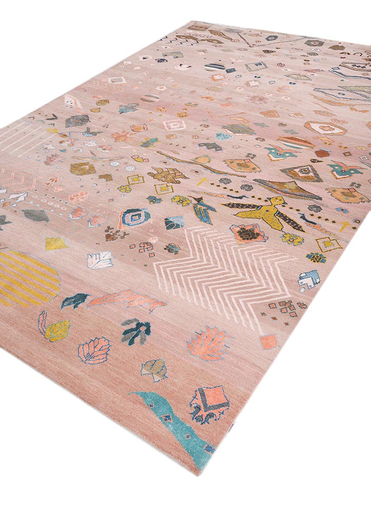 manchaha pink and purple wool and bamboo silk hand knotted Rug - FloorShot