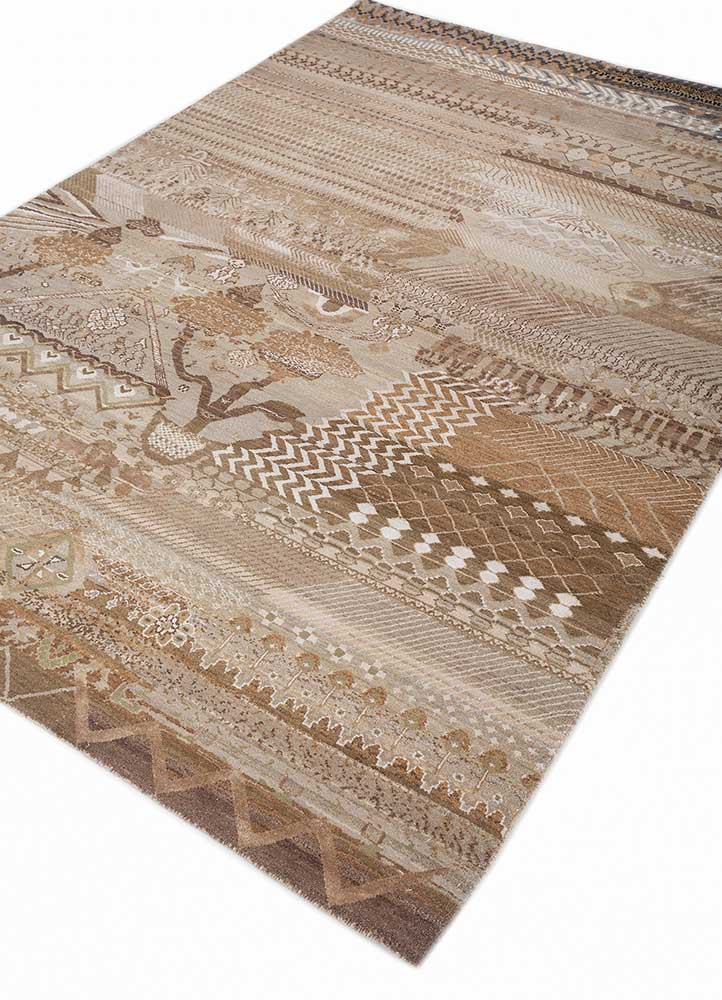 manchaha beige and brown wool and bamboo silk hand knotted Rug - FloorShot