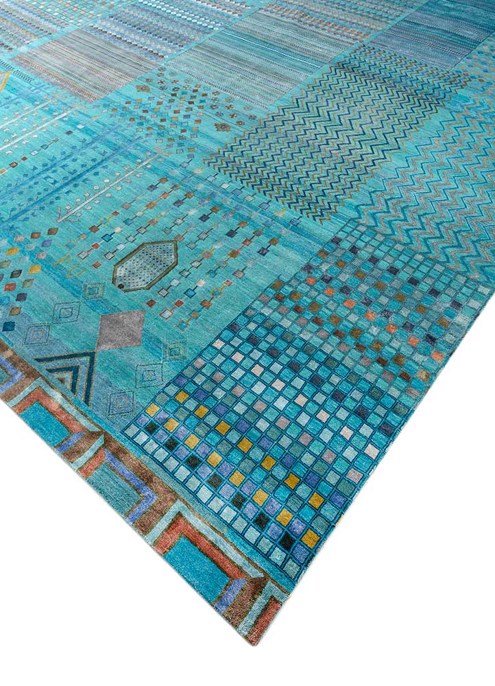 manchaha blue wool and bamboo silk hand knotted Rug - FloorShot