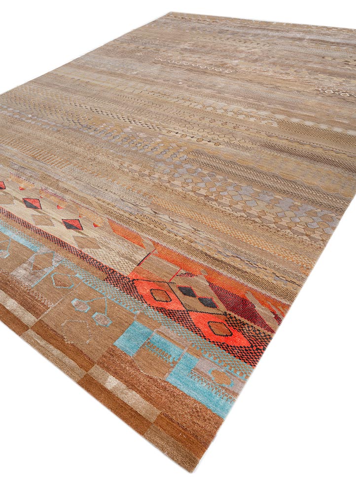 manchaha beige and brown wool and bamboo silk hand knotted Rug - FloorShot