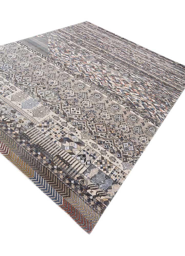 manchaha ivory wool and bamboo silk hand knotted Rug - FloorShot