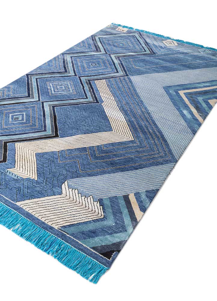 manchaha blue wool and bamboo silk hand knotted Rug - FloorShot