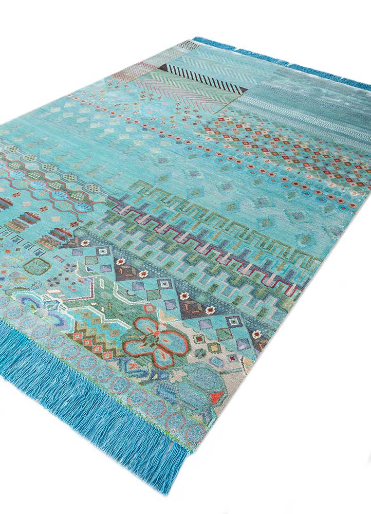 manchaha blue wool and bamboo silk hand knotted Rug - FloorShot